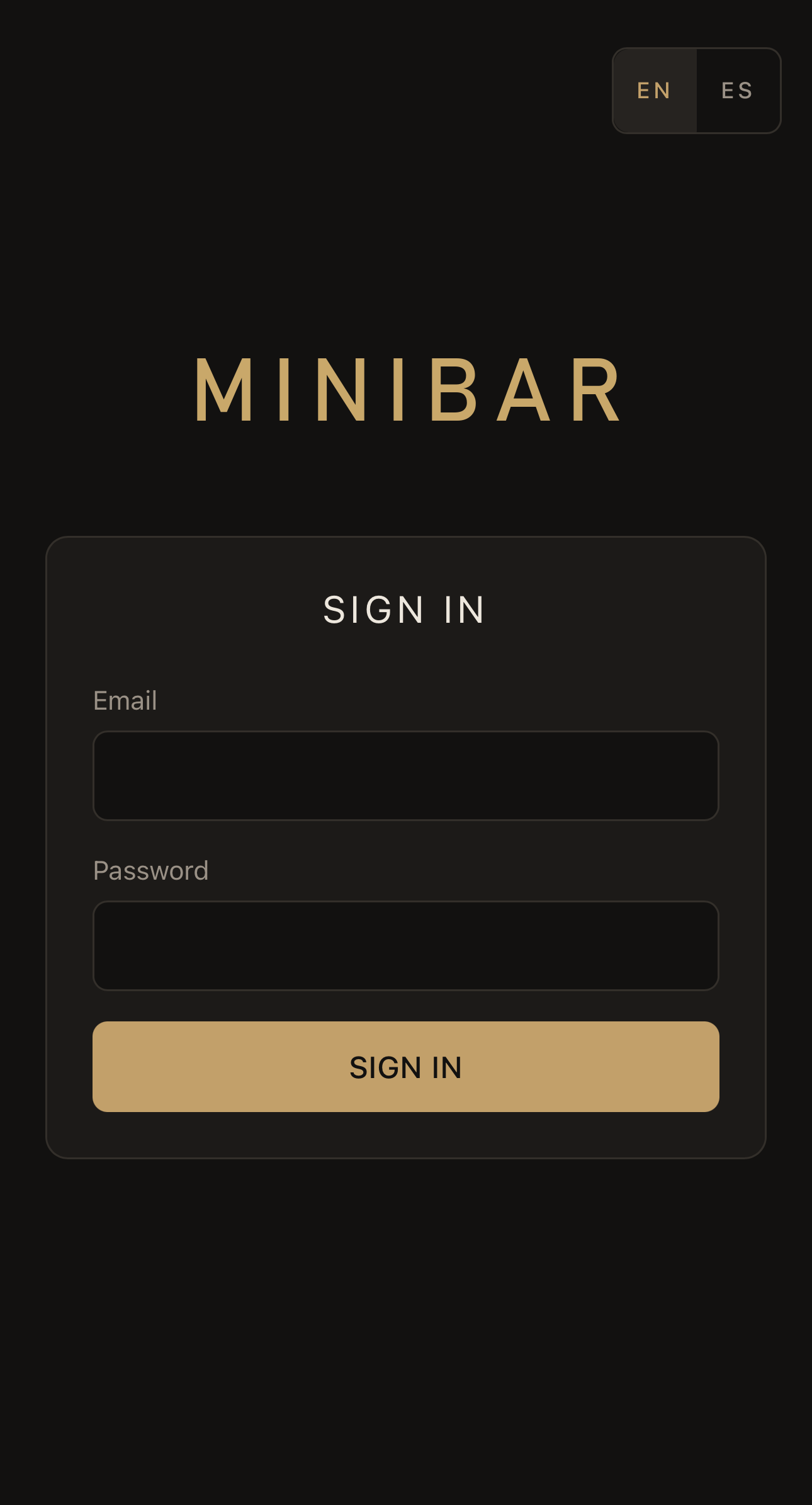 Minibar sign-in screen